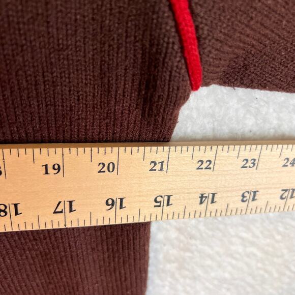 Stussy Y2K Wool Sweater Zip Mens Size Large Brown Red Trim Vintage - Picture 4 of 5